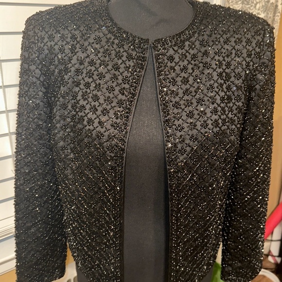 Vie by Victoria Royal Black sequined round collared blazer - Picture 1 of 7
